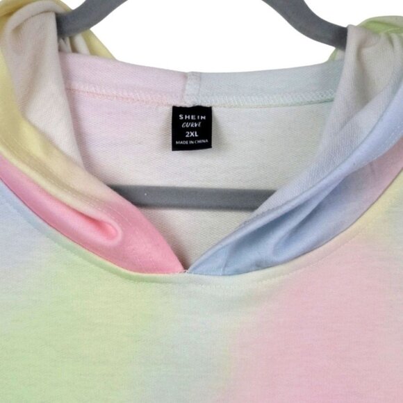 Womens Plus Size 2XL Shein Curve Color block Tie Dye "SMILE" Oversized Hoodie - Picture 3 of 8